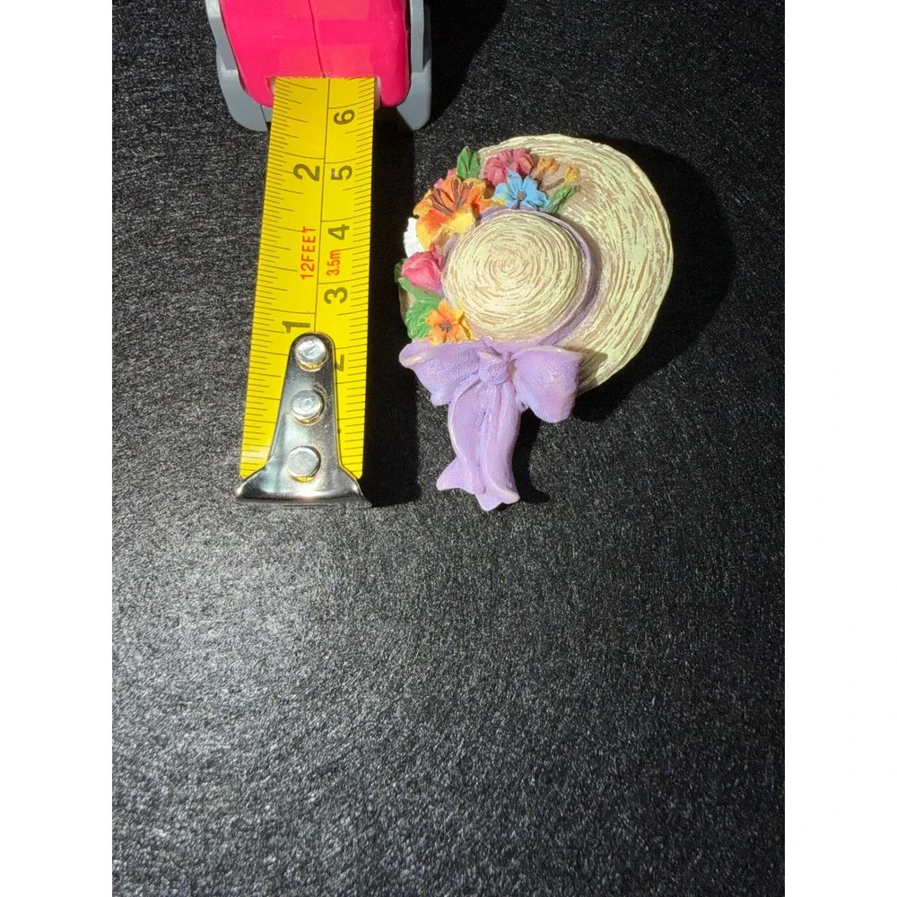 Floral Sun Hat Lapel Pin Brooch Small Beige Purple Bow Cottagecore Accessory